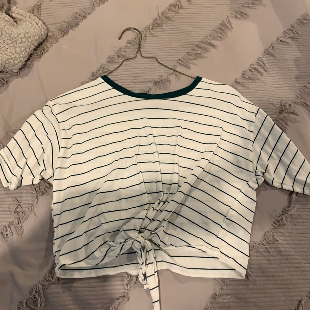 Green and white striped crop top